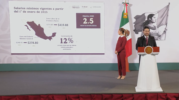 Aumentará 12% el salario mínimo en México a partir del 2025